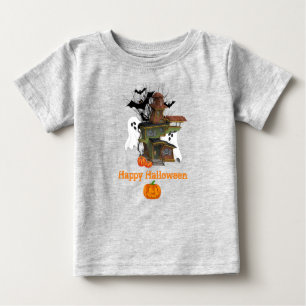 T-shirt Pour Bébé Halloween Éffrayant House Ghost et Citrouilles Bab