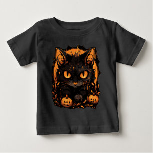 T-shirt Pour Bébé Halloween Envoûtant : Chat Noir Parmi les Citrouil