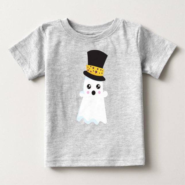 T-shirt Pour Bébé Halloween, Fantôme, Casquette, Boo, Trick Ou Trait (Devant)