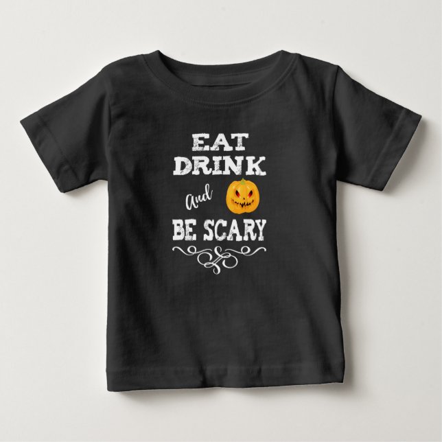 T-shirt Pour Bébé Halloween fête manger Boire et être effrayant visa (Devant)