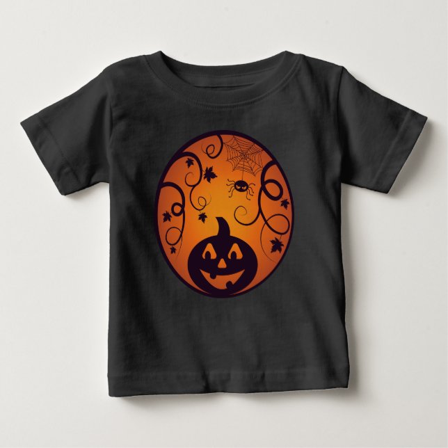 T-shirt Pour Bébé Halloween Jack-o'-lantern citrouille visage et ara (Devant)