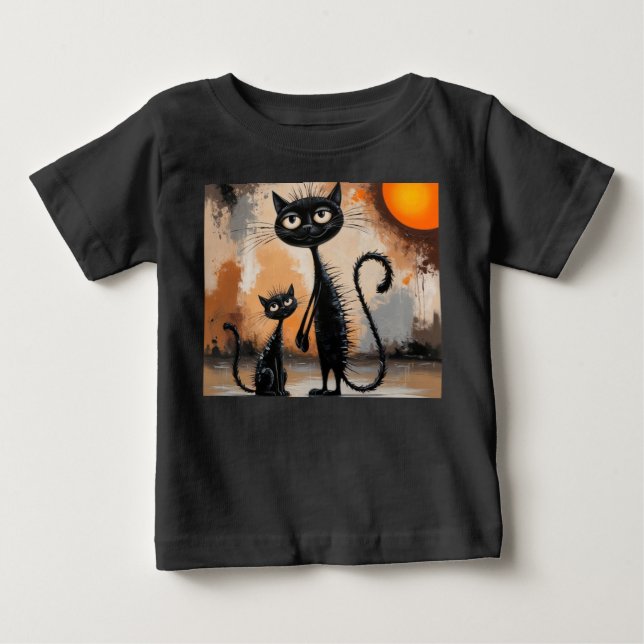 T-shirt Pour Bébé Halloween Petit Chat Gros Chat (Devant)