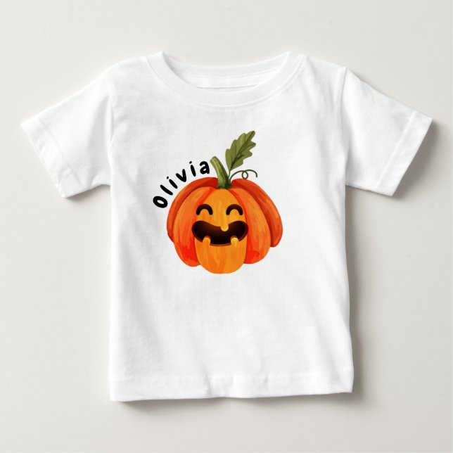 T-shirt Pour Bébé Halloween petit Citrouille personnalisé (Devant)