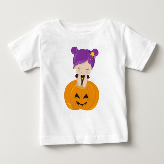 T-shirt Pour Bébé Halloween, Sorcière, Citrouille, Boo, Trick Ou Tra (Devant)