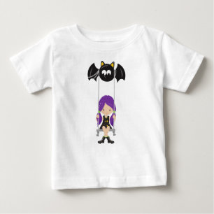 T-shirt Pour Bébé Halloween, Sorcière Sur Une Chaussure, Chauve-Feu,