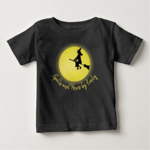 T-shirt Pour Bébé Halloween Sorcière Volante Lune Pleine Fantaisiste
