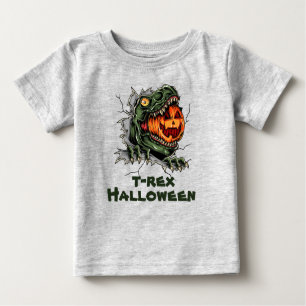 T-shirt Pour Bébé Halloween T-rex tête mange Halloween citrouille