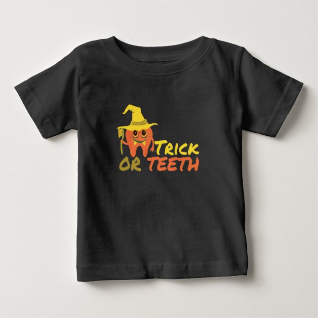 T-shirt Pour Bébé Halloween Trick ou dentiste de dents (Devant)