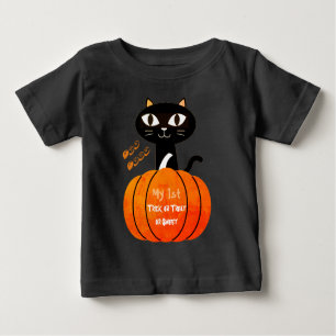 T-shirt Pour Bébé Halloween Trick ou Treat Black Boo Chat Citrouille
