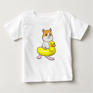 T-shirt Pour Bébé Hamster à la plage avec canard comme anneau de nag