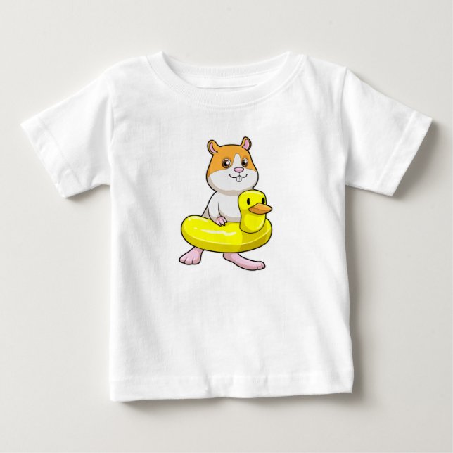T-shirt Pour Bébé Hamster à la plage avec canard comme anneau de nag (Devant)