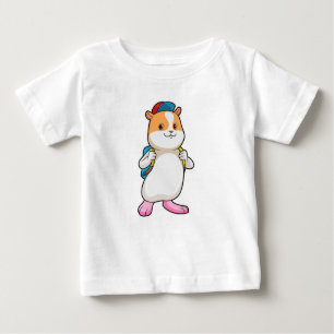 T-shirt Pour Bébé Hamster en tant qu'étudiant avec sac à dos et Casq