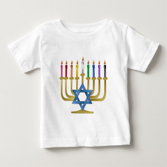 T-shirt Pour Bébé Hanoukka Rainbow Candles Gold Menorah (Devant)