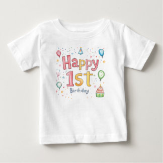 T-shirt Pour Bébé Happy 1st Birthday – Cute Birthday Card with pink 
