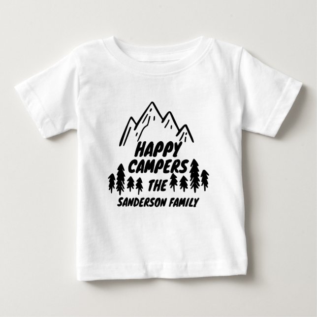T-shirt Pour Bébé Happy Campers Nom Famille Camping Voyage (Devant)