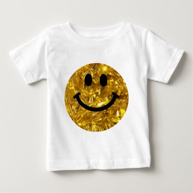 T-shirt Pour Bébé Happy Face Faux Sparkly Gold Bling - Matte scintil (Devant)
