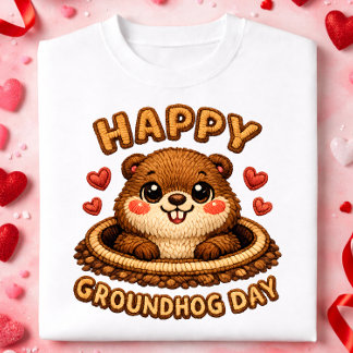 T-shirt Pour Bébé Happy Groundhog Day Cute Embroidery Groundhog Desi