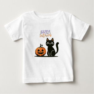 T-shirt Pour Bébé Happy Halloween chat et citrouille