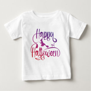 T-shirt Pour Bébé Happy Halloween dégradé volant sorcière chat