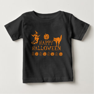 T-shirt Pour Bébé Happy Halloween noir orange éffrayant bébé