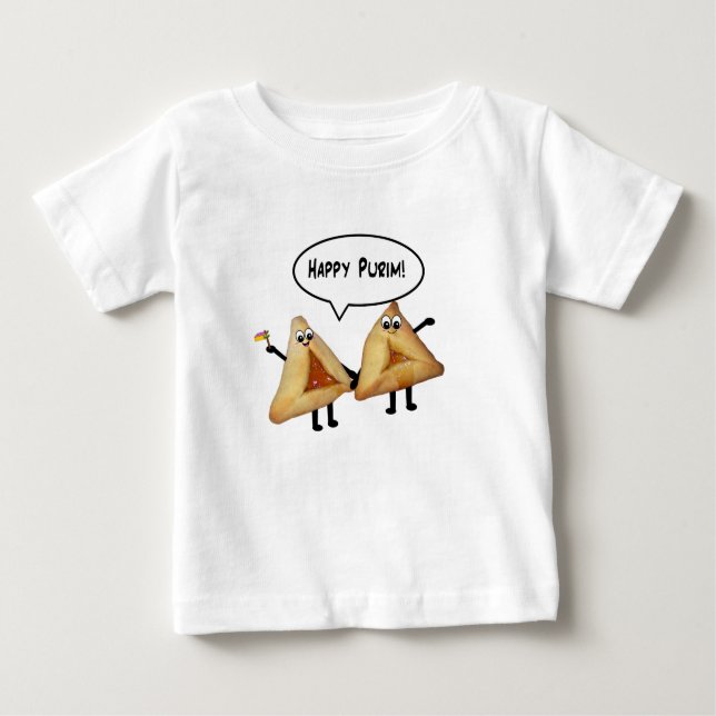 T-shirt Pour Bébé Happy Purim Cute Smiling Hamentaschen Cartoon (Devant)