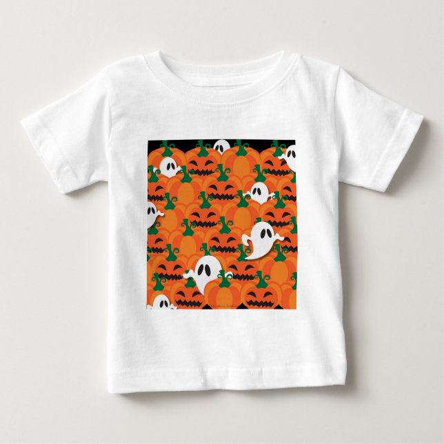 T-shirt Pour Bébé Haunted Halloween Citrouille Patch Ghosts (Devant)