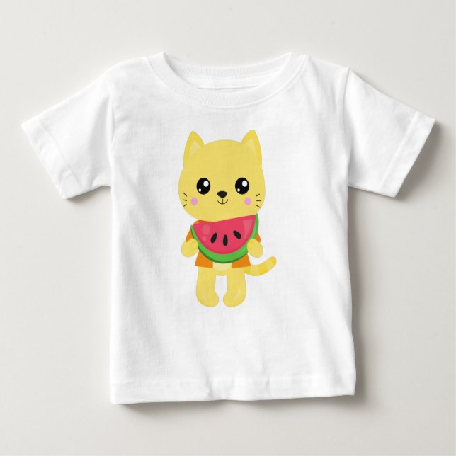 T-shirt Pour Bébé Hawaii Chat, Cute Chat, Chat Jaune, Watermelon, Lu (Devant)