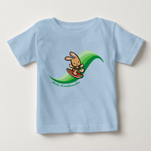 T-shirt Pour Bébé Hawaiian Surfing Bunny Holiday Green Cartoon Band (Devant)