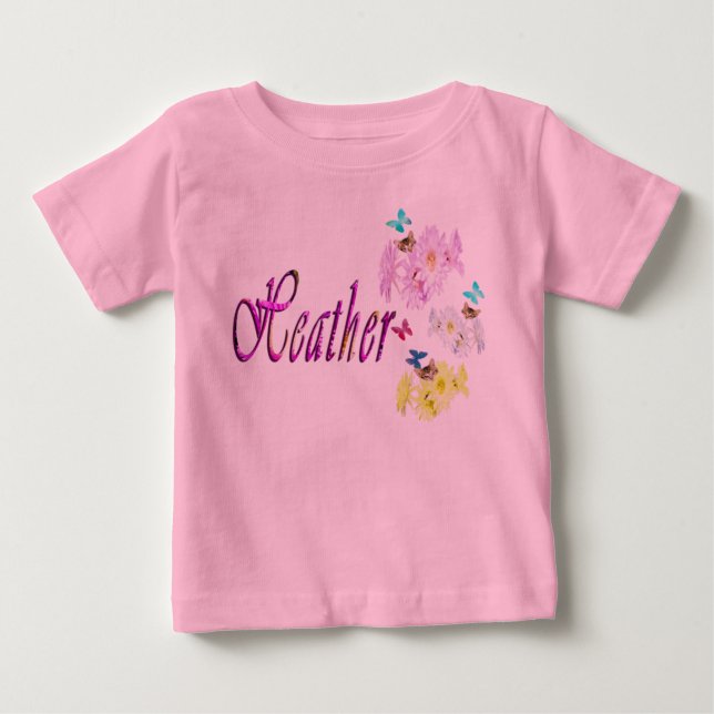 T-shirt Pour Bébé Heather, Nom, Avec Chatons,  (Devant)