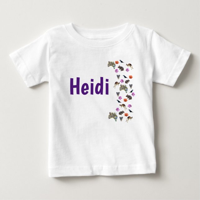 T-shirt Pour Bébé Heidi, nom logo avec la faune australienne,  (Devant)