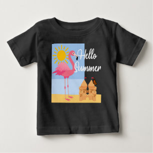 T-shirt Pour Bébé Hello Summer Pink Flamant rose Design - Baby Fine