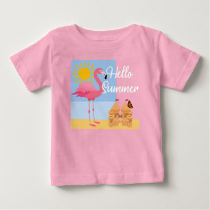 T-shirt Pour Bébé Hello Summer Pink Flamant rose Design - Baby Fine 