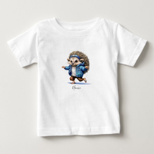 T-shirt Pour Bébé Hérisson dansant à l'aquarelle (Devant)