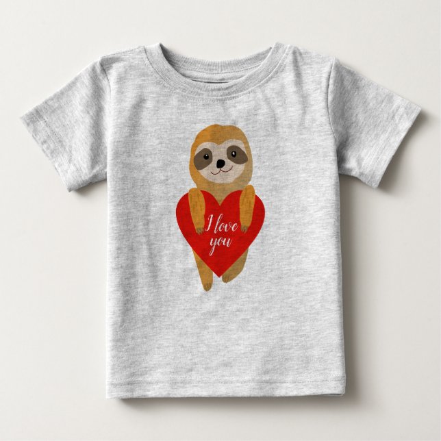 T-shirt Pour Bébé Heureuse Sainte-Valentin | Jolie Sloth Coeur (Devant)