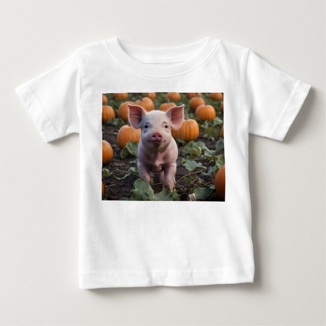 T-shirt Pour Bébé Heureux Comme Un Cochon Bébé Dans Un Patch Citroui (Devant)