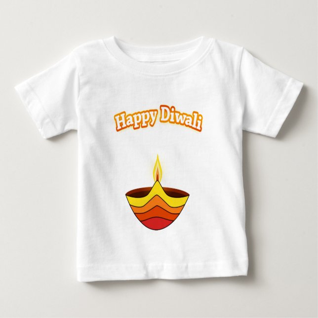 T-shirt Pour Bébé Heureux Diwali et Diya Lamp (Devant)