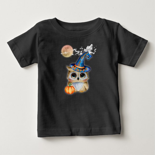 T-shirt Pour Bébé Hibou d'Halloween (Devant)