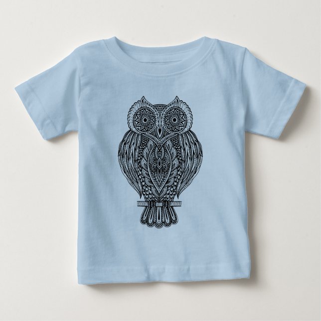 T-shirt Pour Bébé Hibou fleuri tiré par la main inspiré (Devant)