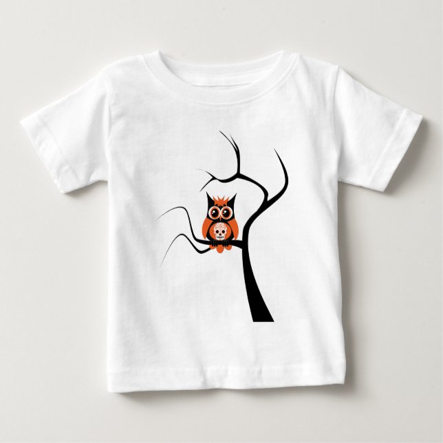 T-shirt Pour Bébé Hibou orange de crâne de sucre dans l'arbre (Devant)