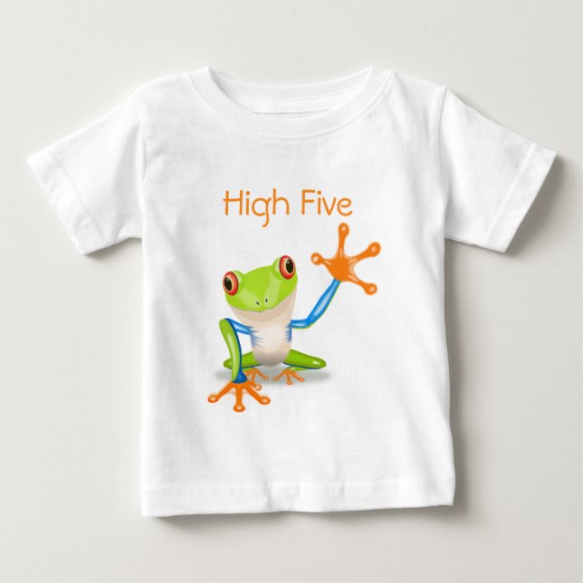 T-shirt Pour Bébé High Five Orange and Blue Funny Frog Shirt (Devant)