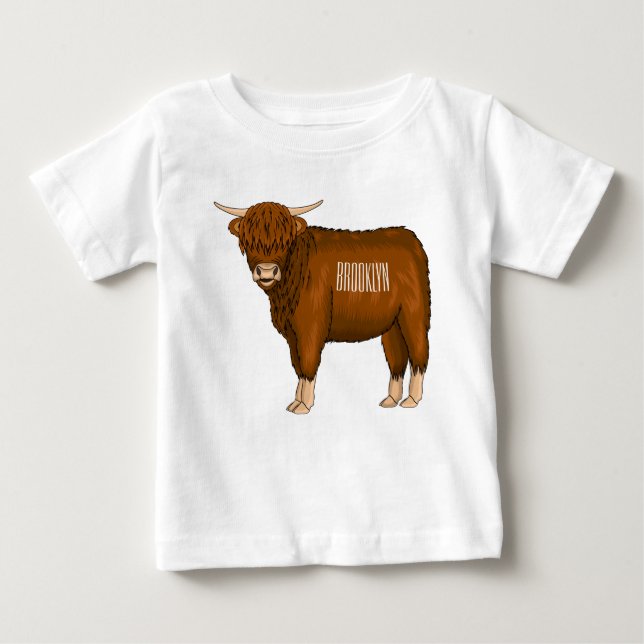 T-shirt Pour Bébé Highland cow cartoon illustration (Devant)