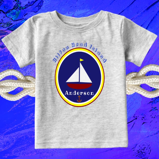 T-shirt Pour Bébé Hilton Head Island Cute Sailboat Ancre et nom (Créateur téléchargé)