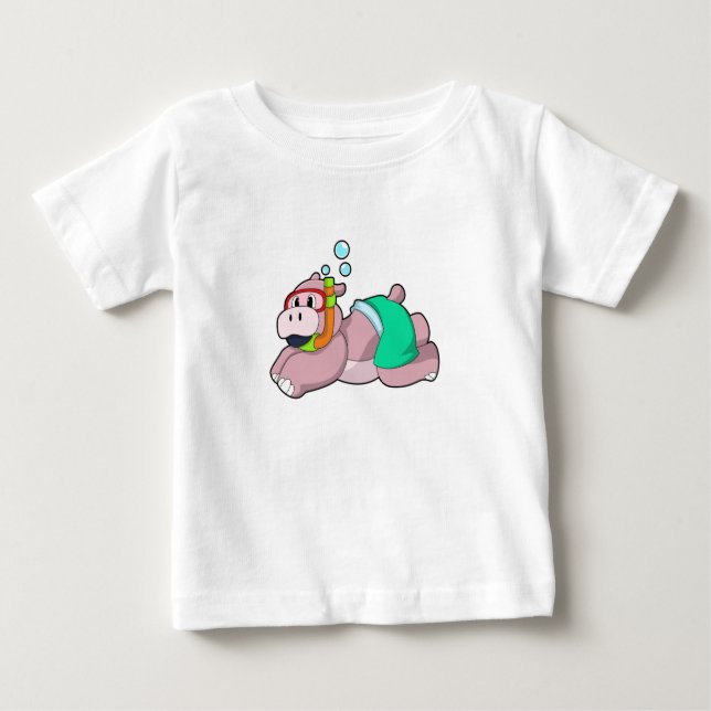 T-shirt Pour Bébé Hippo à la plongée avec tuba (Devant)