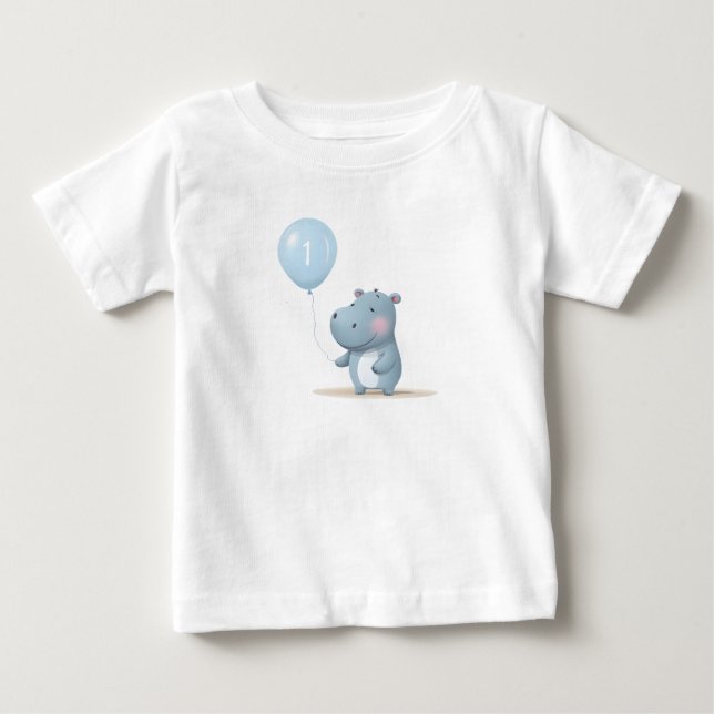 T-shirt Pour Bébé Hippo Anniversaire bleu clair  (Devant)