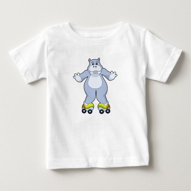 T-shirt Pour Bébé Hippo avec patins à rouleaux (Devant)