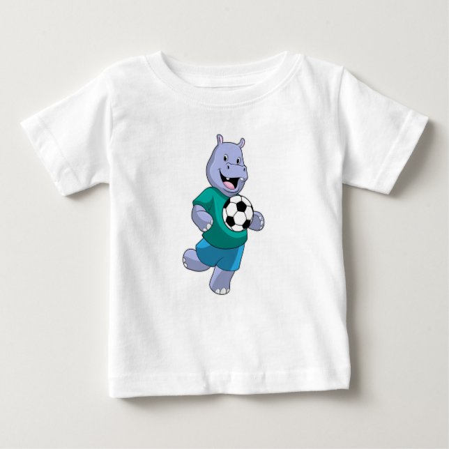 T-shirt Pour Bébé Hippo comme joueur de football avec Soccer (Devant)