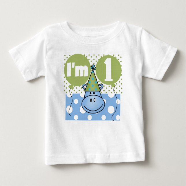 T-shirt Pour Bébé Hippo, premier anniversaire (Devant)