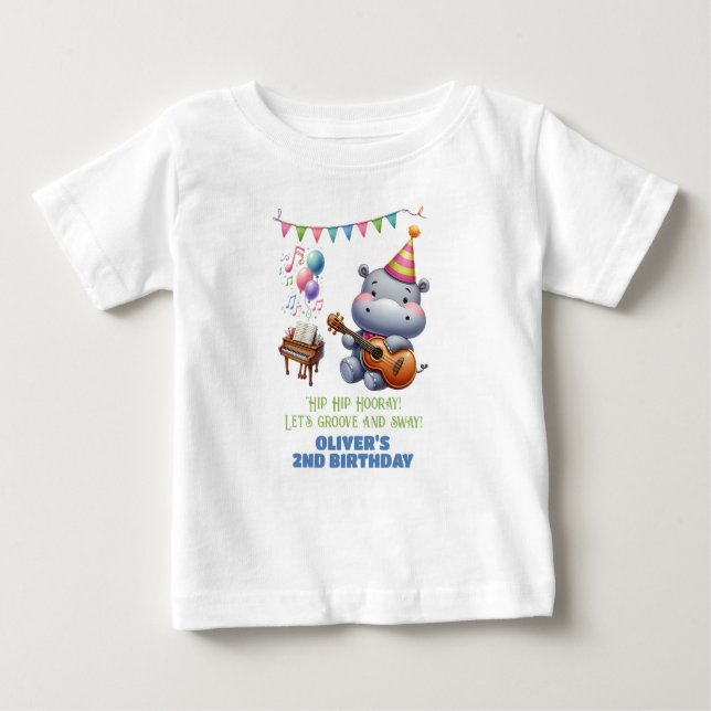 T-shirt Pour Bébé "Hippo Super anniversaire Bash Bonanza !" Invitati (Devant)