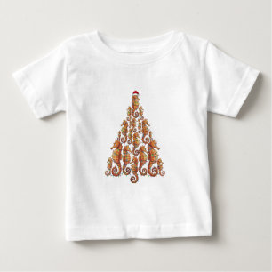 T-shirt Pour Bébé Hippocampe festif portant un chapeau de Père Noël 
