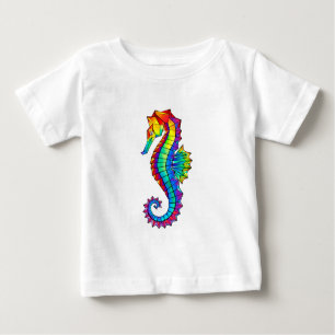 T-shirt Pour Bébé Hippocampe polygonal arc-en-ciel
